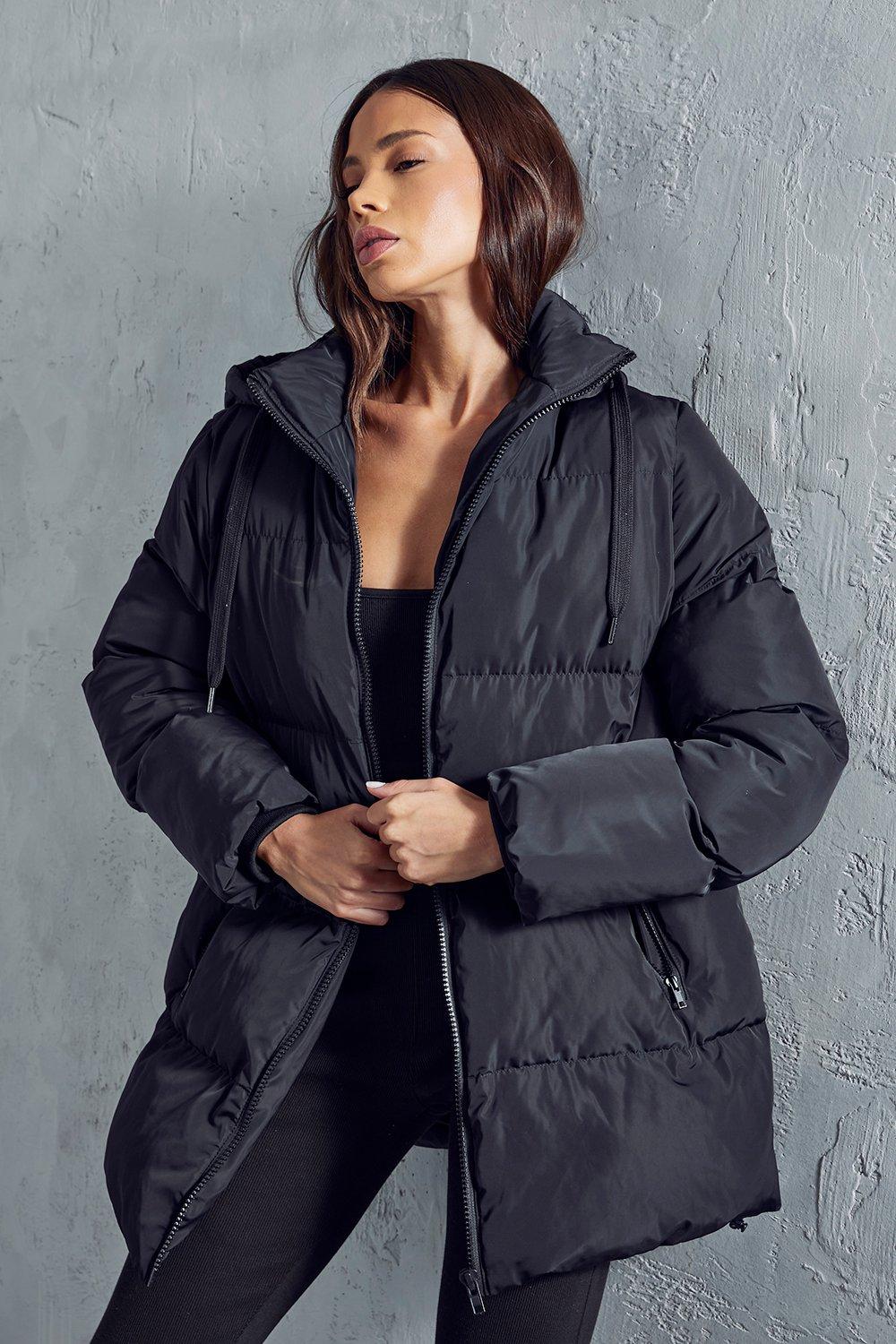 Black knee length shop puffer coat