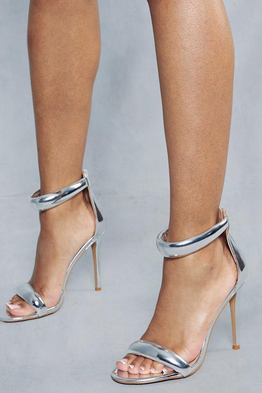 Silver Metallic Padded Barely There Heels image number 1
