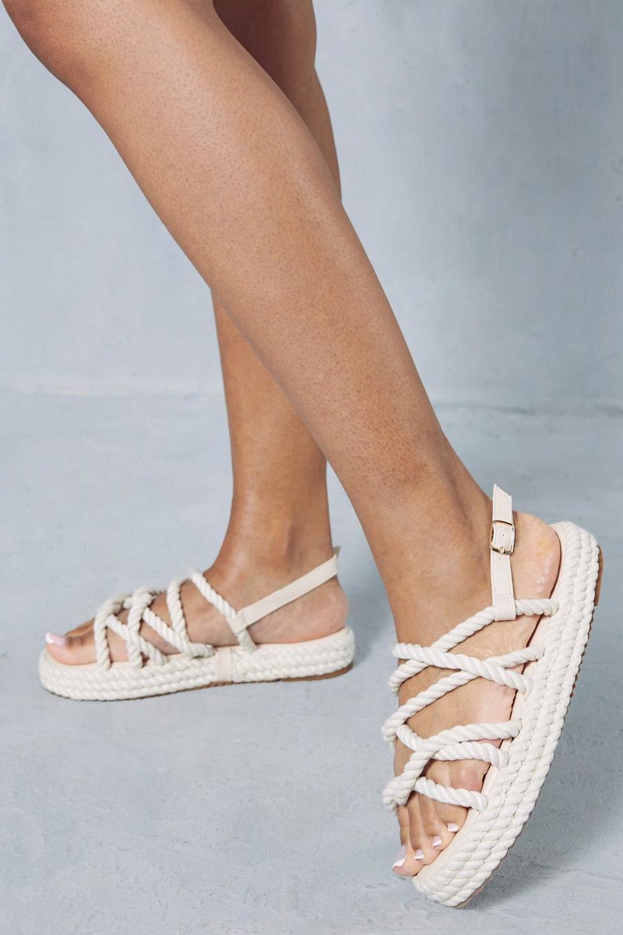 Beige Woven Rope Detail Sandals image number 1