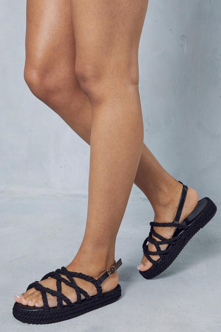 Black Woven Rope Detail Sandals