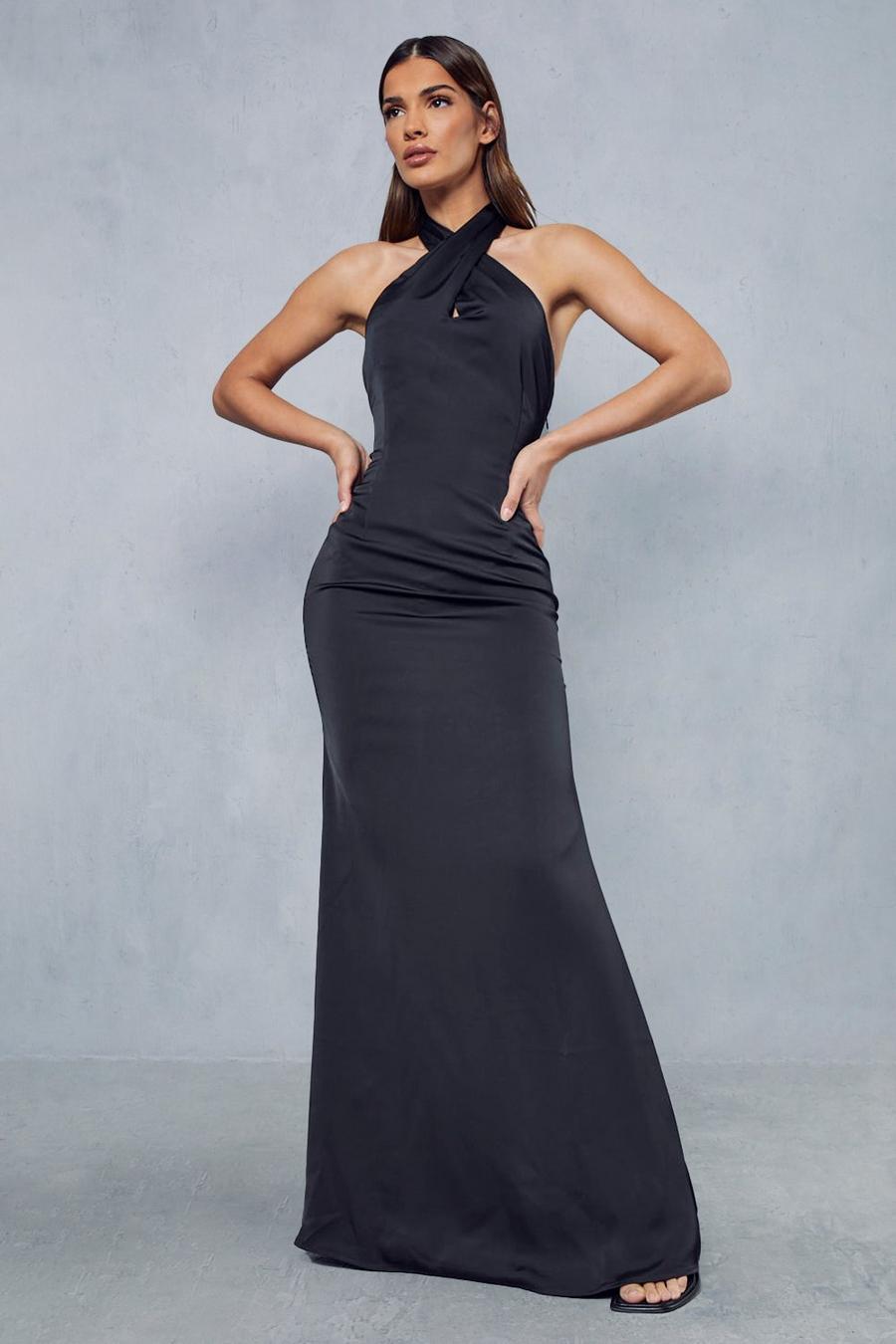 Black Premium Satin Twist Front Gown image number 1