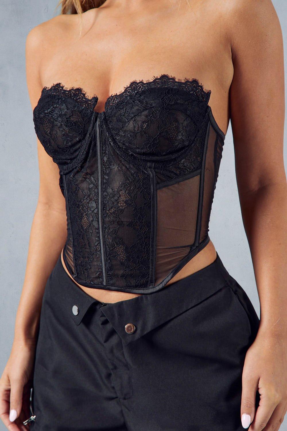 Black Sheer Lace Structured Corset Top