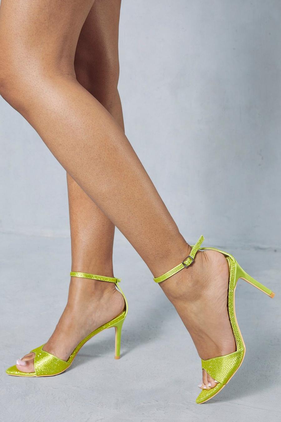 Lime Diamante Pointed Toe Heels image number 1