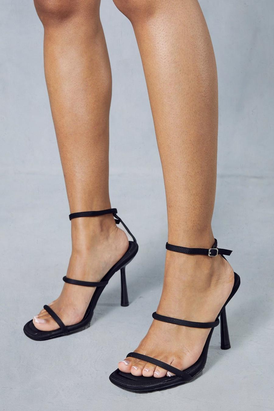 Black Padded Bubble Strap Heels image number 1