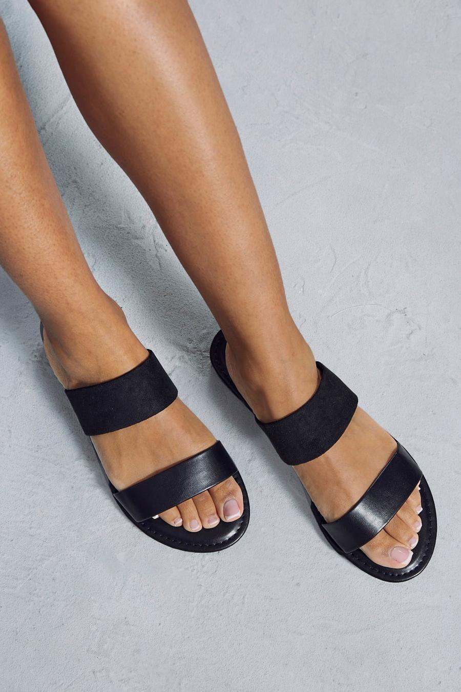 Black Padded Double Strap Sandals image number 1