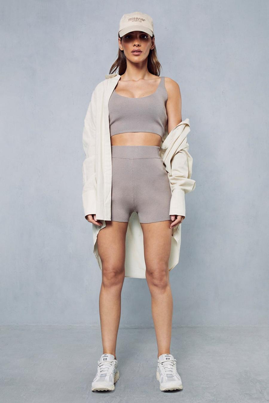 Taupe Premium Knitted Super Soft Short Co-ord  image number 1