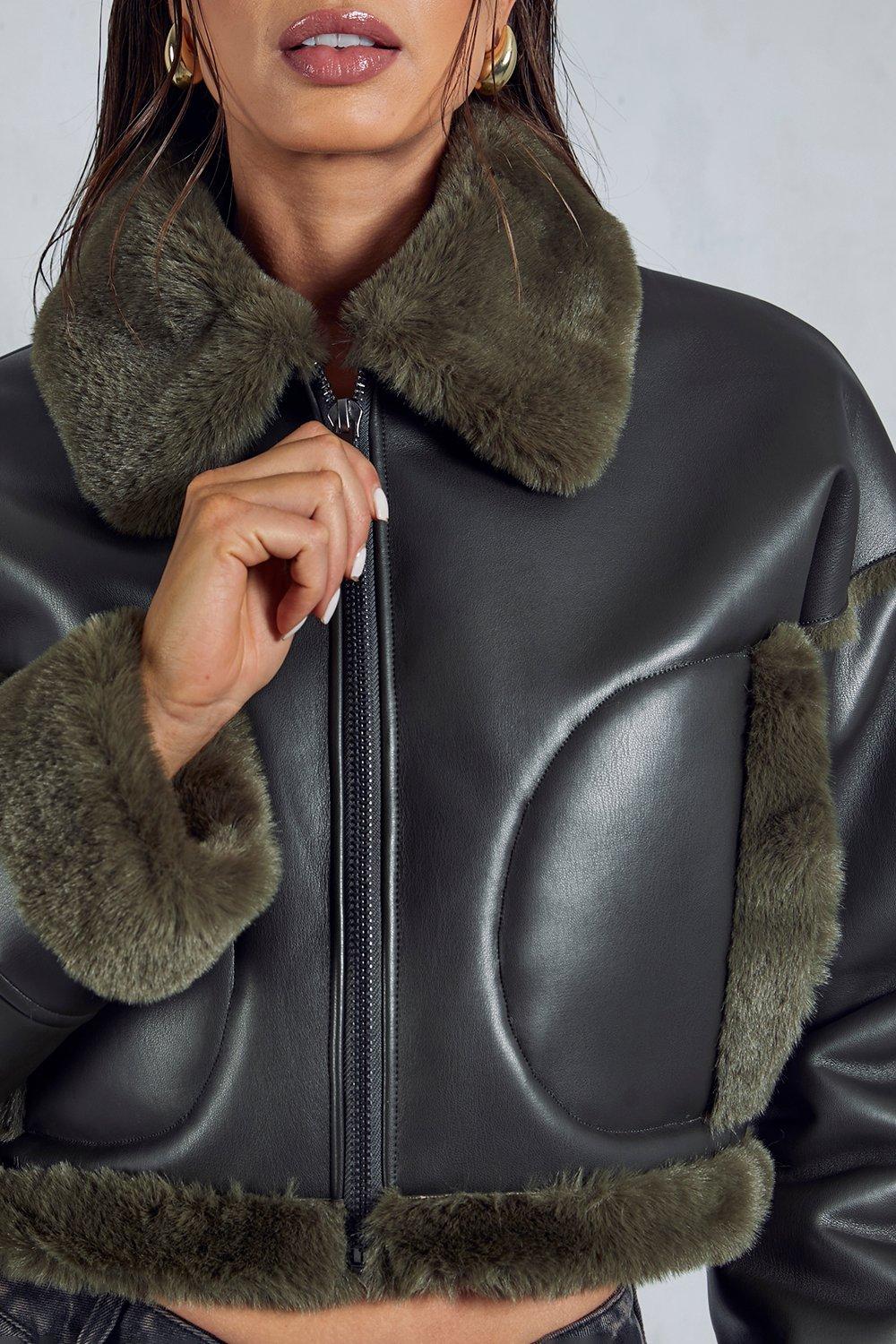 Cropped shearling aviator outlet jacket