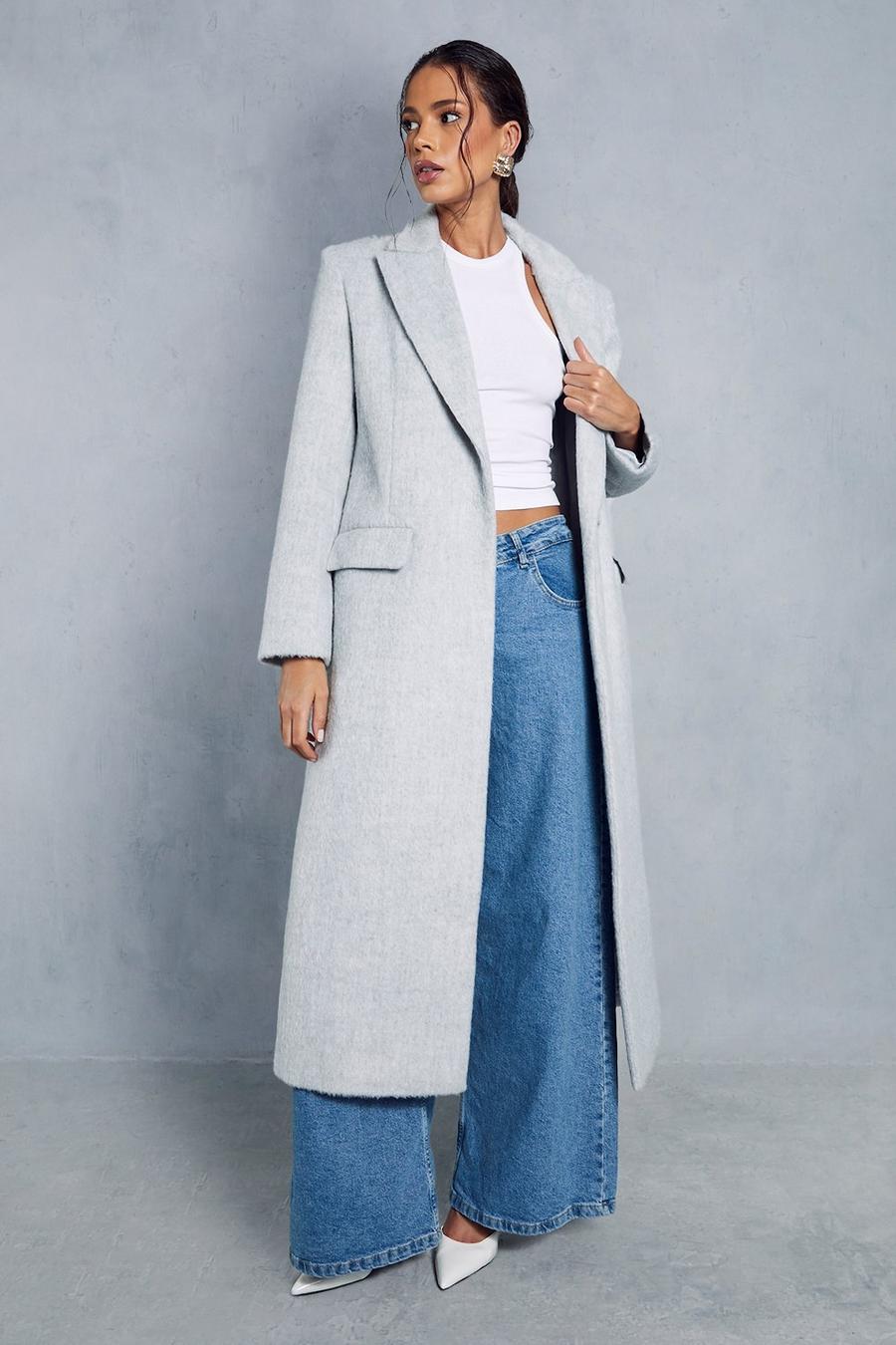 Light grey Premium Wool Look Fitted Maxi Coat image number 1