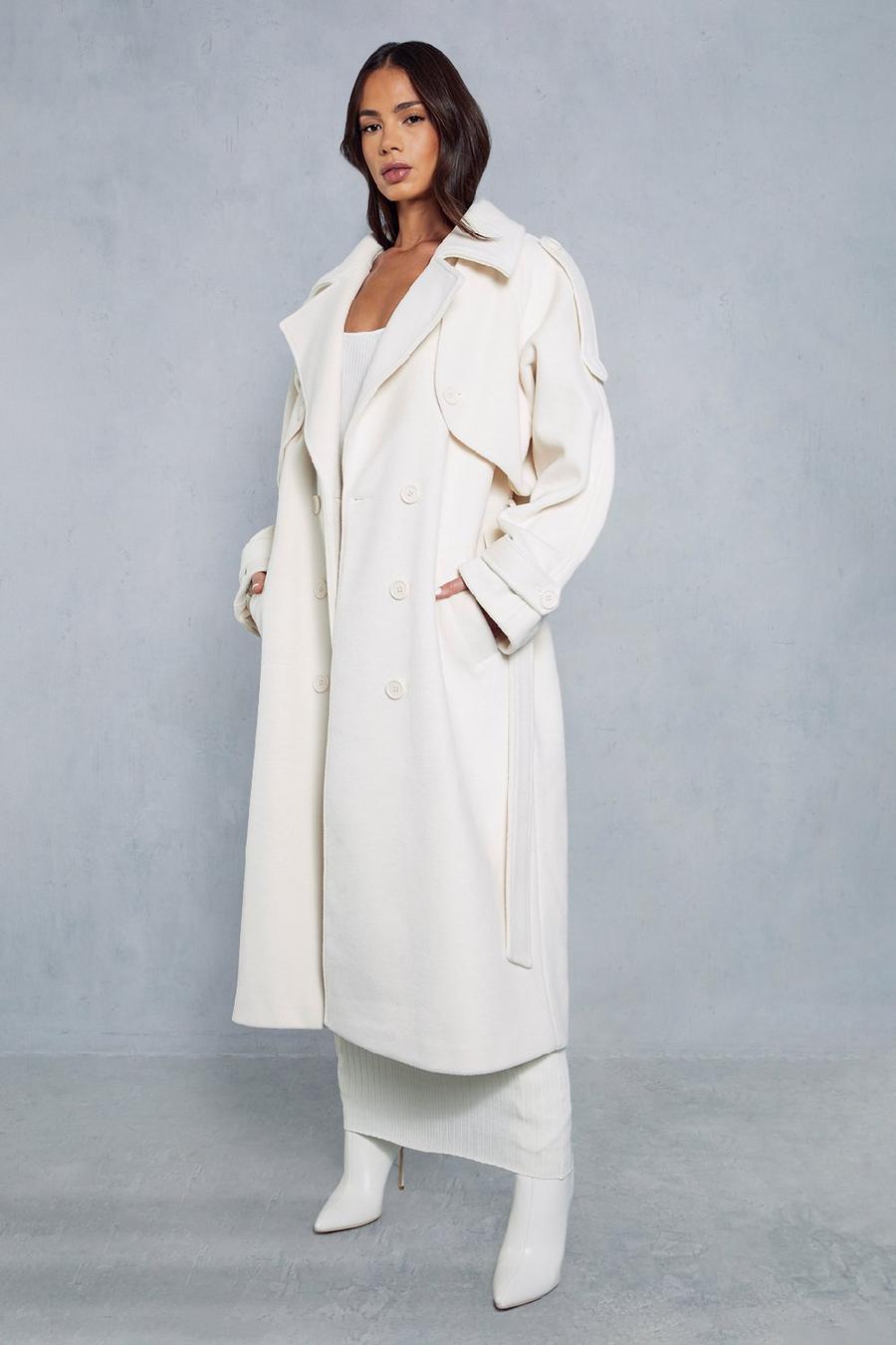 Cream Premium Oversized Wool Look Trench Coat image number 1