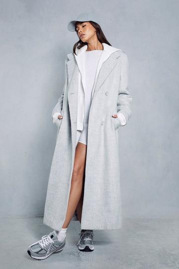Grey Oversized Utility Wool Look Trench Coat