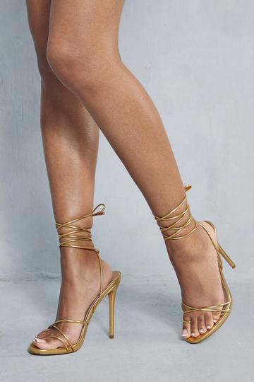 Gold Metallic Metallic Strappy Lace Up Heels