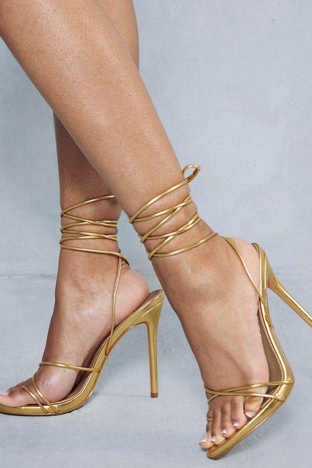 Gold strappy lace 2025 up heels