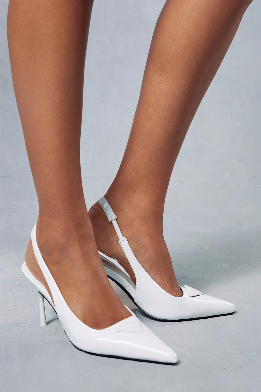 White Patent Slingback Pointed Heels image number 1