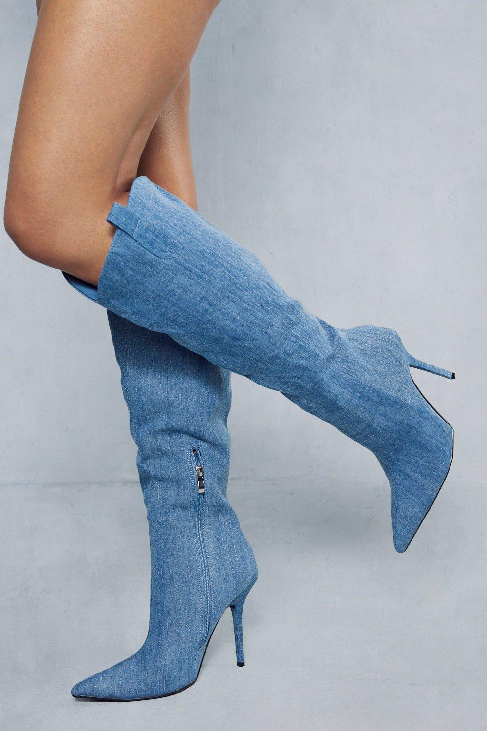 Denim high hot sale knee boots