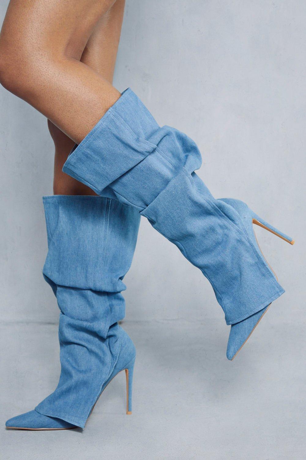 Blue suede thigh clearance high boots