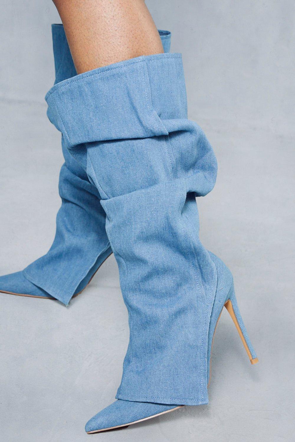 Thigh high hot sale denim boots