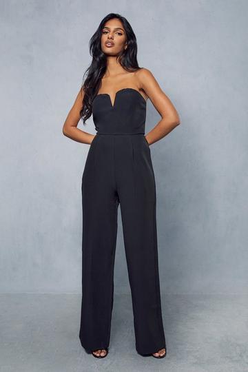 V Bar Bandeau Wide Leg Tailored Jumpsuit black