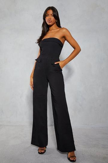 Utility Detail Bandeau Wide Leg Jumpsuit black