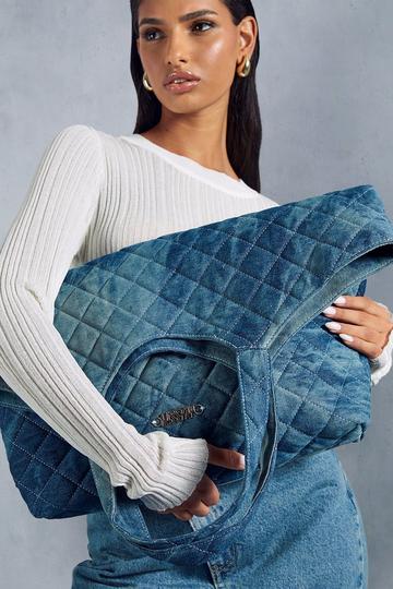 Quilted Denim Wash Oversized Bag mid wash