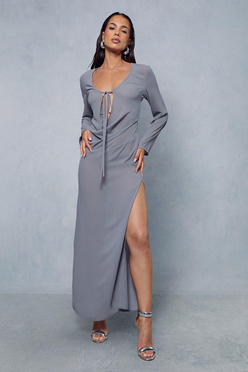 Grey chiffon cap sleeve maxi outlet dress