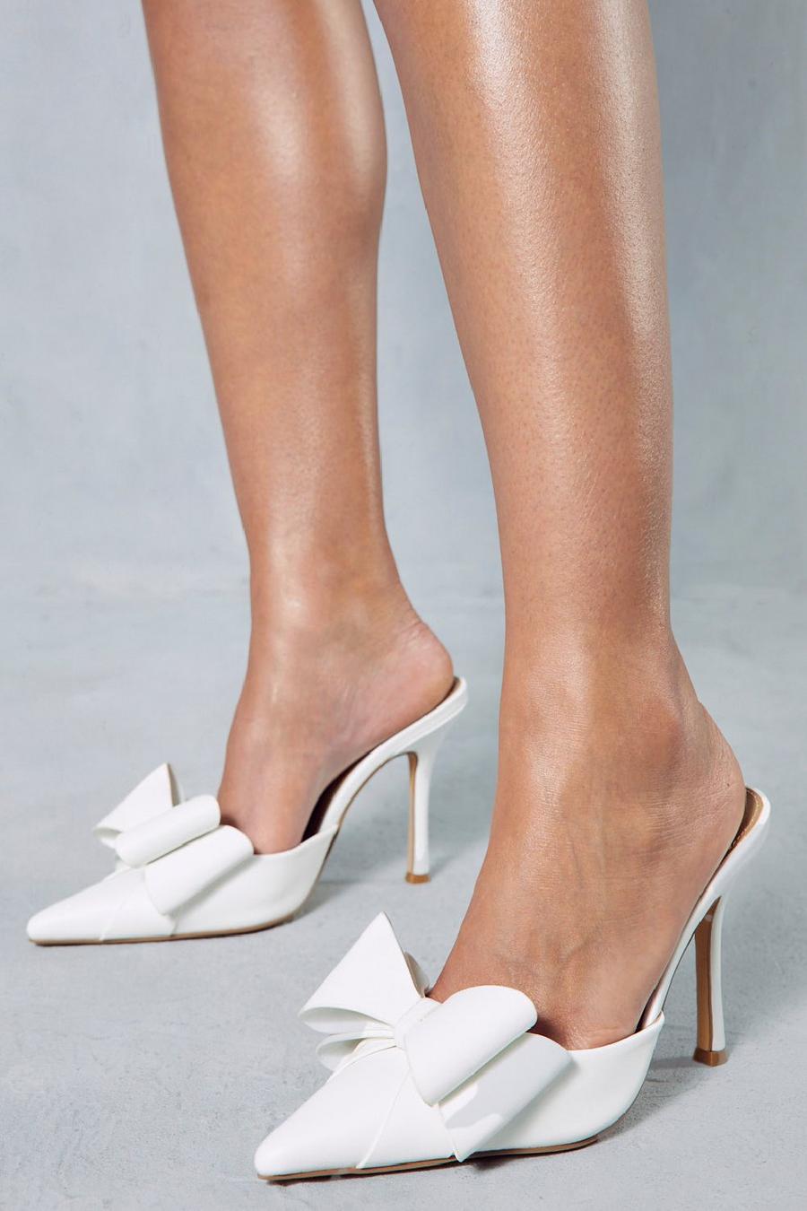 White Leather Look Oversized Bow Mules image number 1