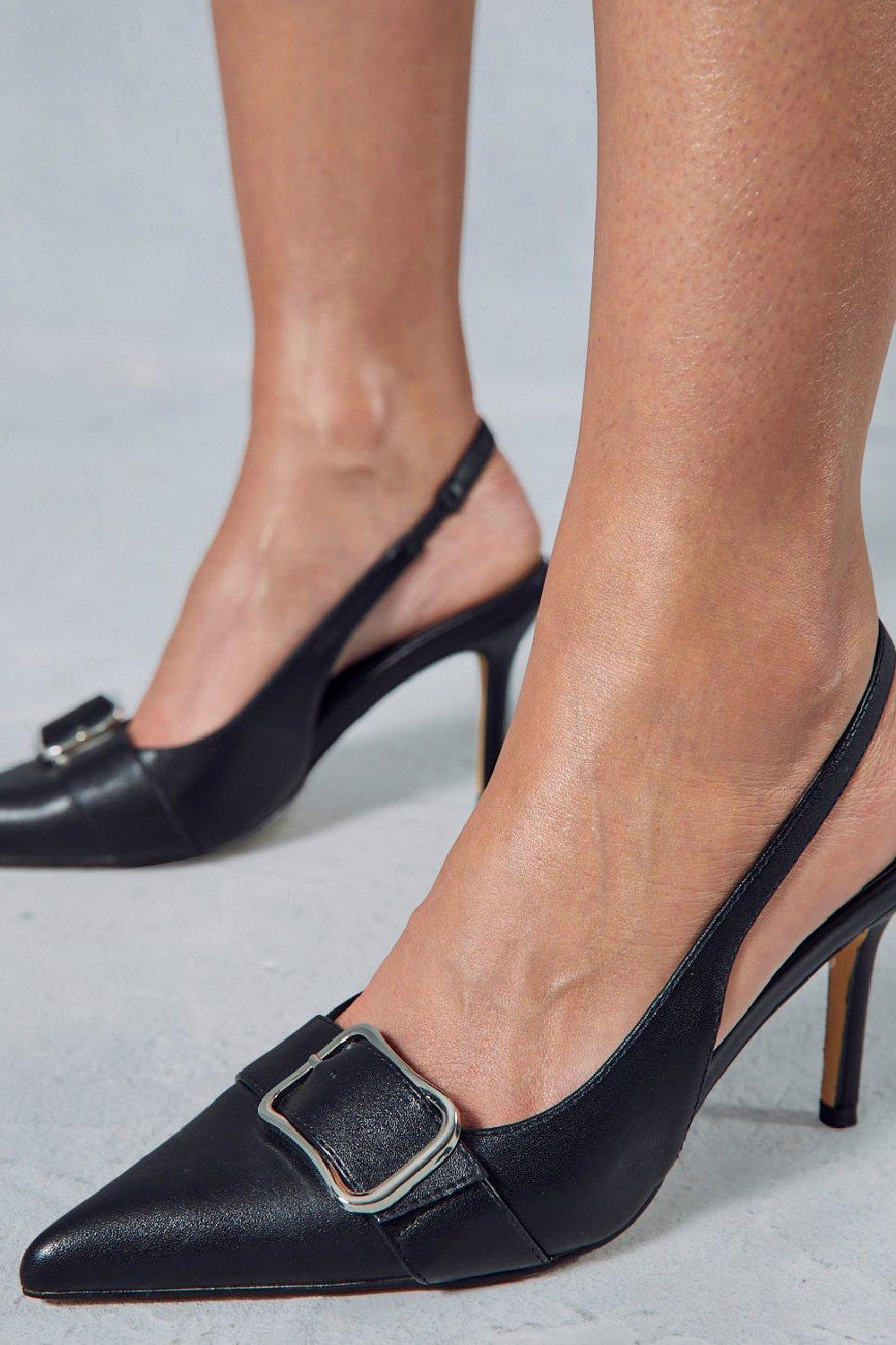 Black leather cheap slingback heels