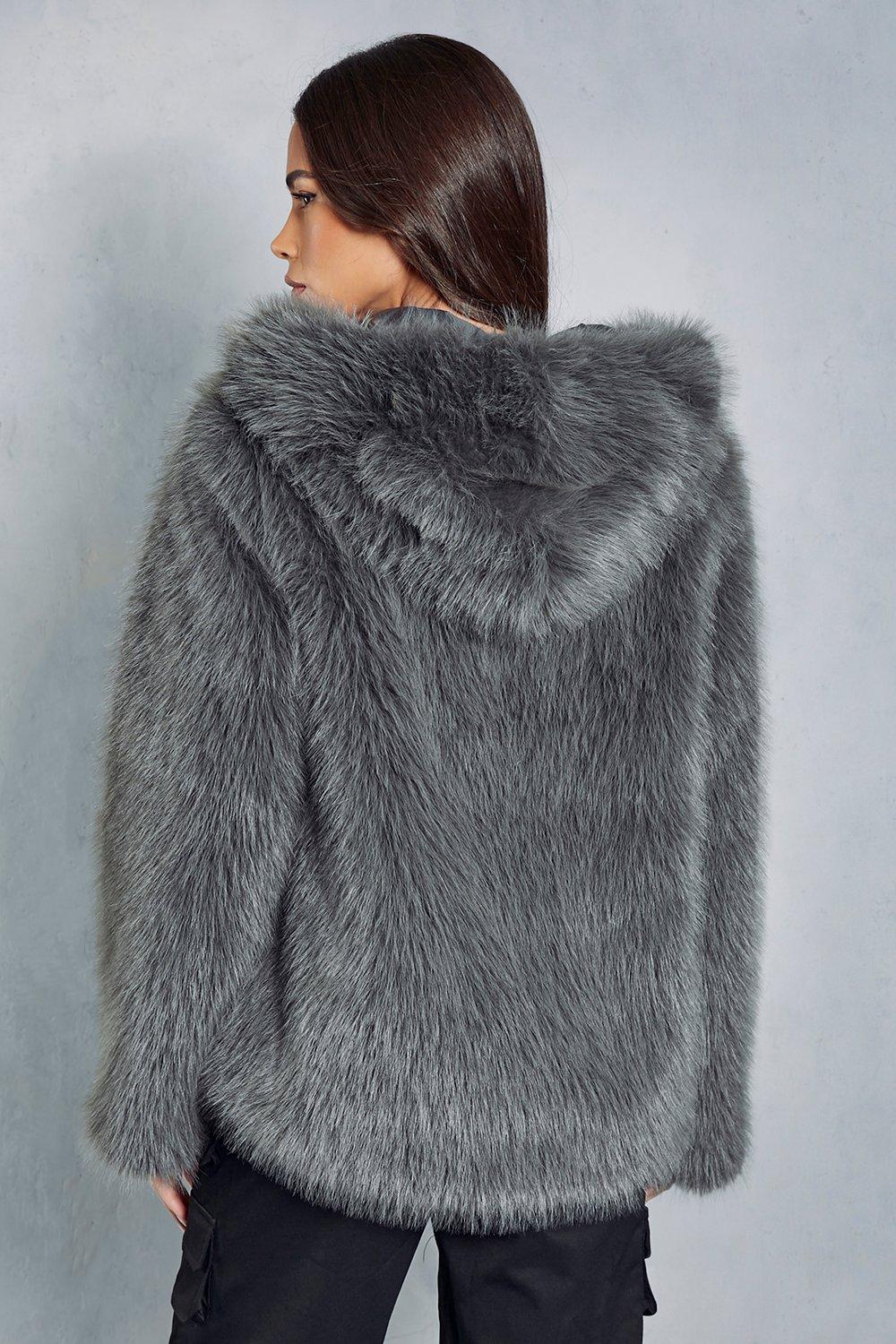 Hooded faux best sale fur coat uk