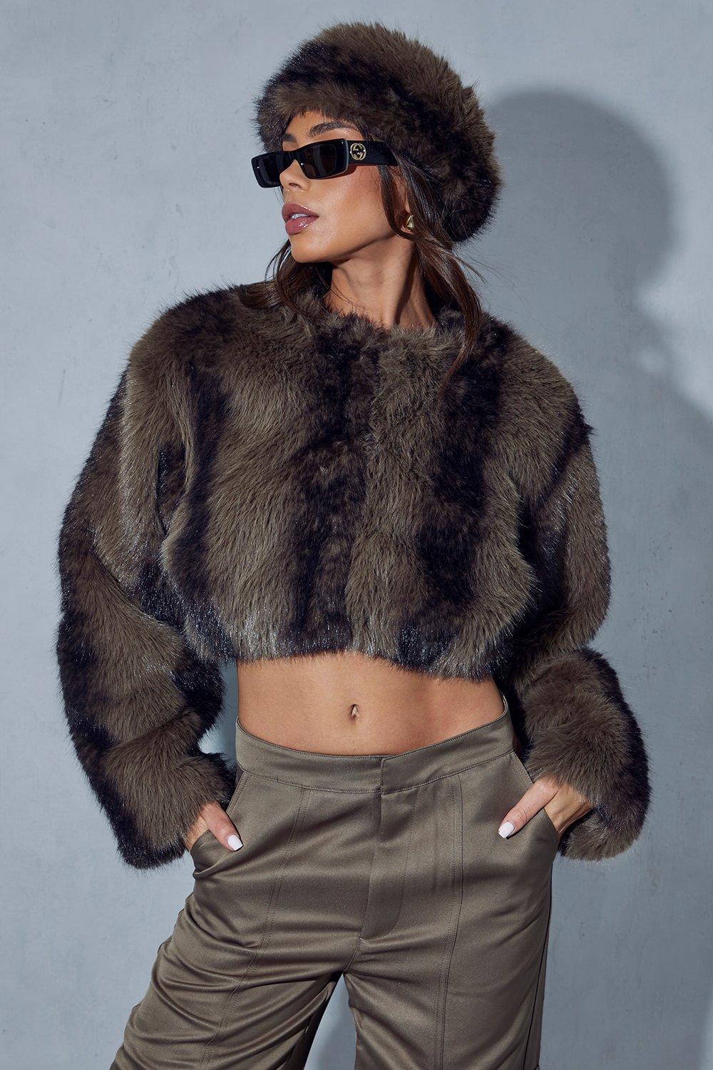 Faux fur outlet cropped collarless jacket