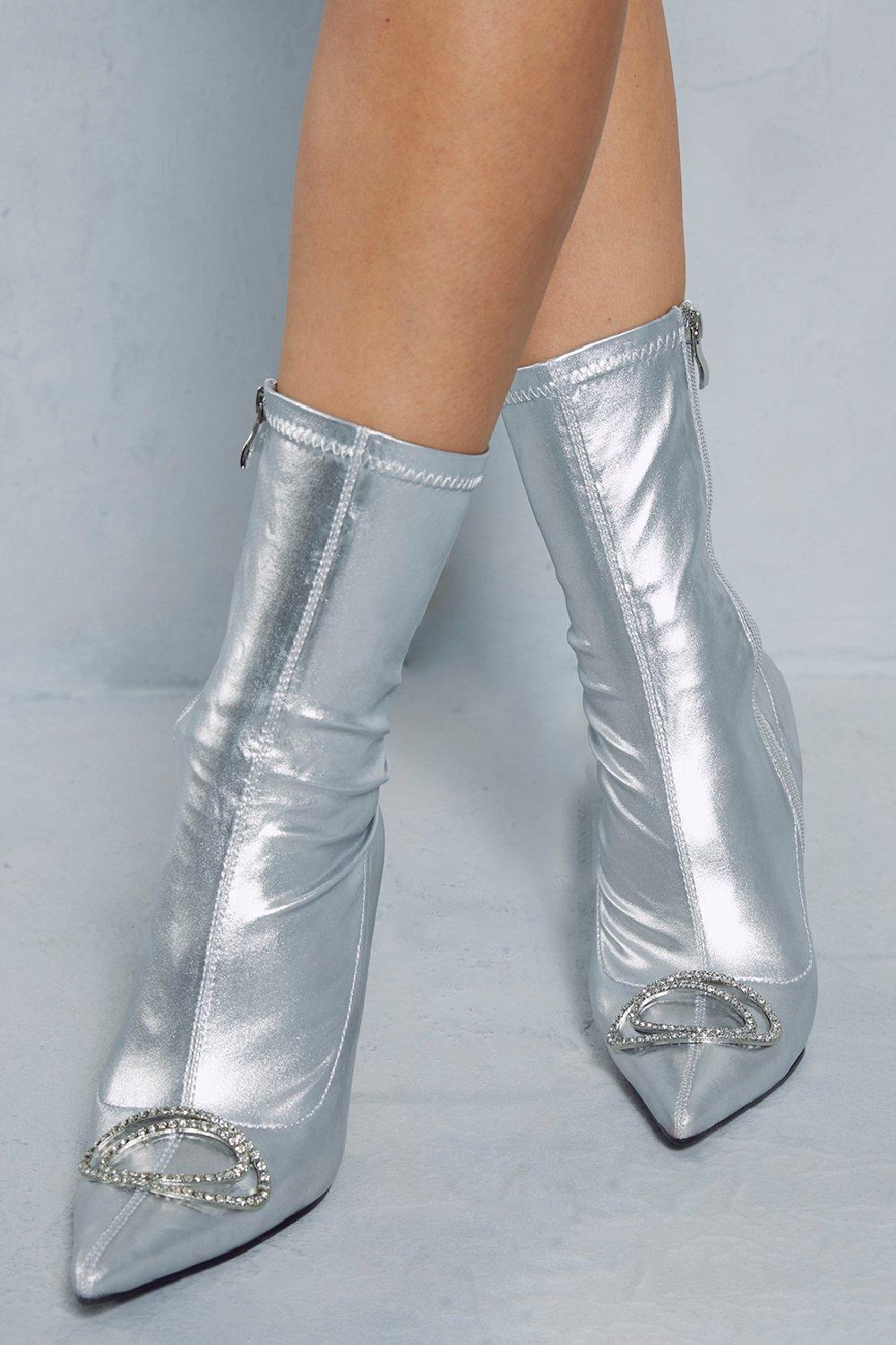 Ladies deals silver ankle boots