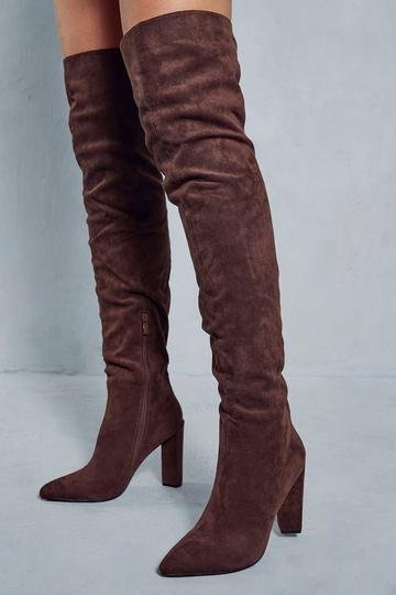 Faux Suede Over The Knee Boots taupe