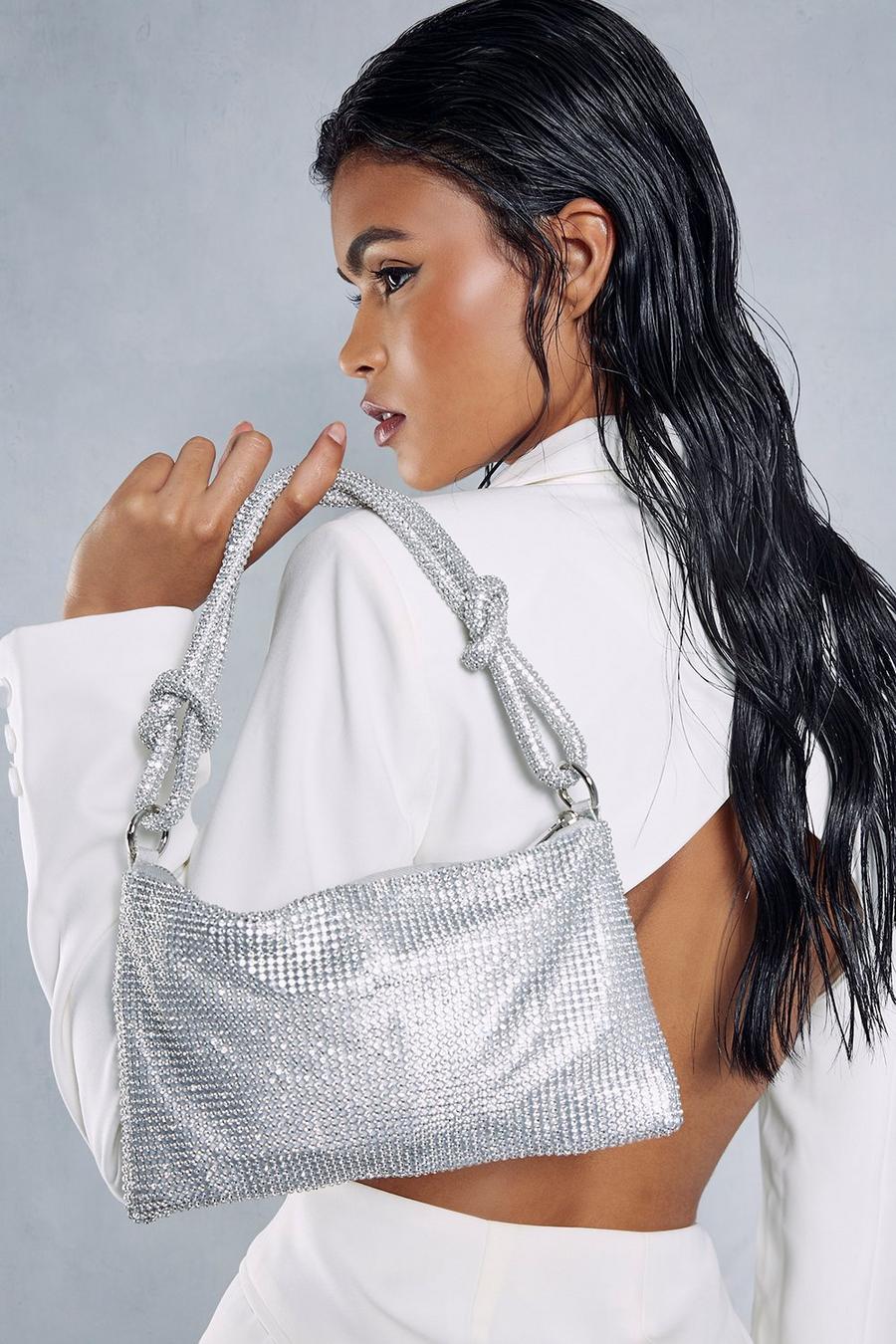 Silver Chainmail Knot Detail Shoulder Bag image number 1