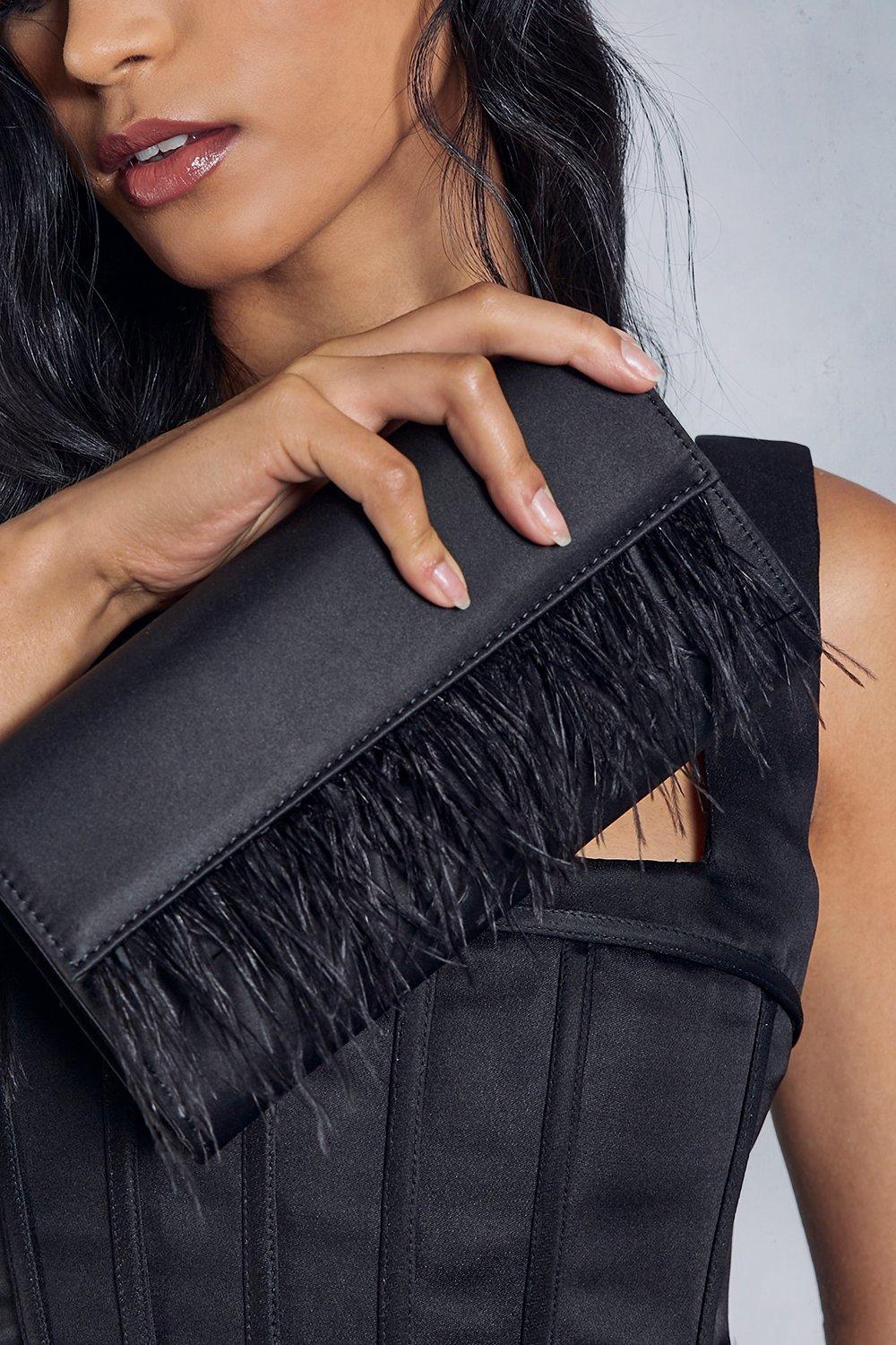 boohoo Feather Chain Strap Clutch Bag