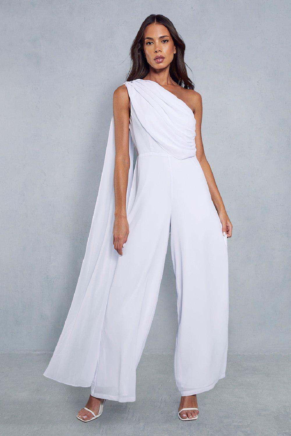 Jumpsuits | Chiffon Extreme Drape One Shoulder Wide Leg Jumpsuit | MissPap