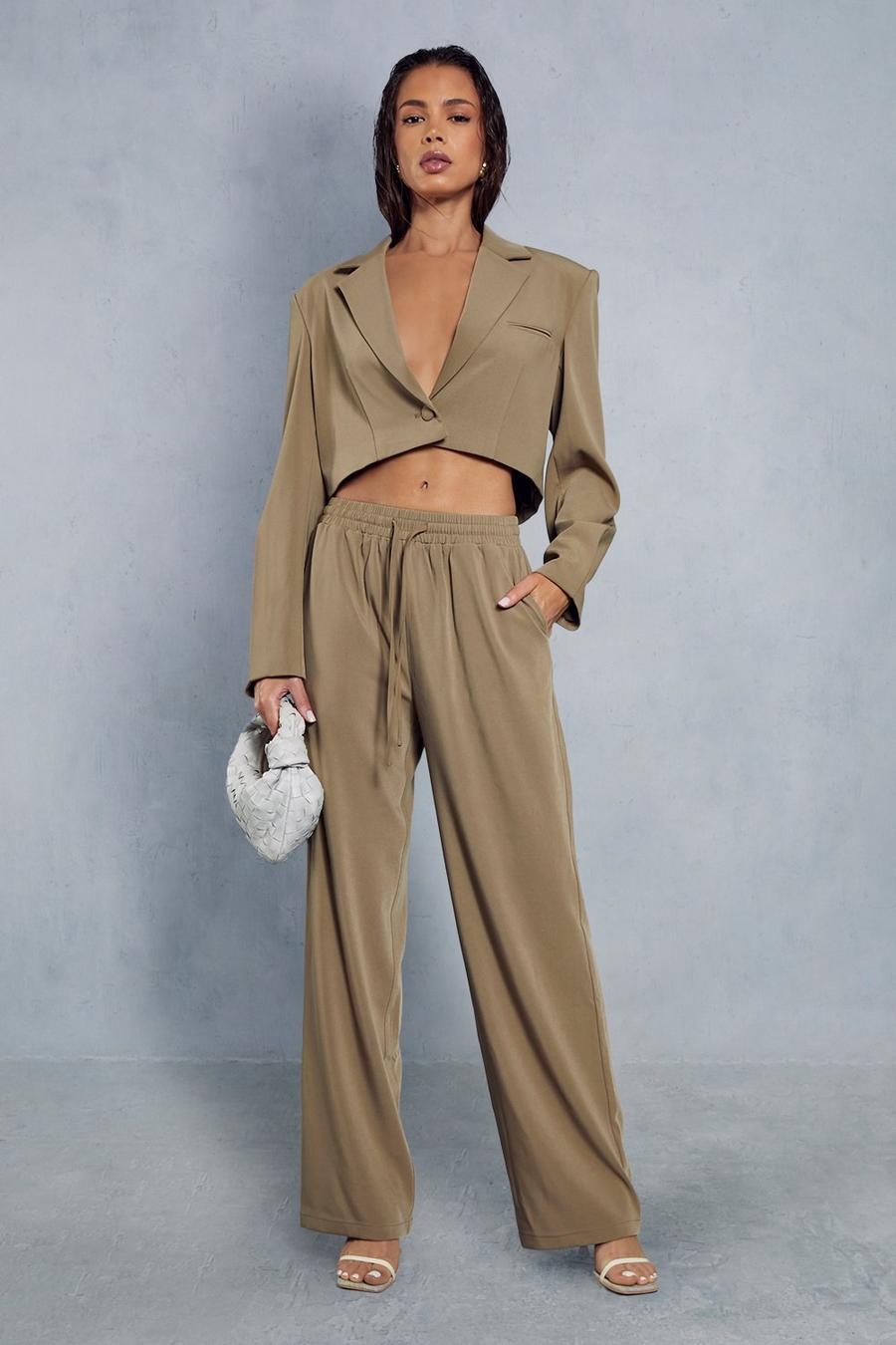 Khaki Draw String Relaxed Trouser  image number 1