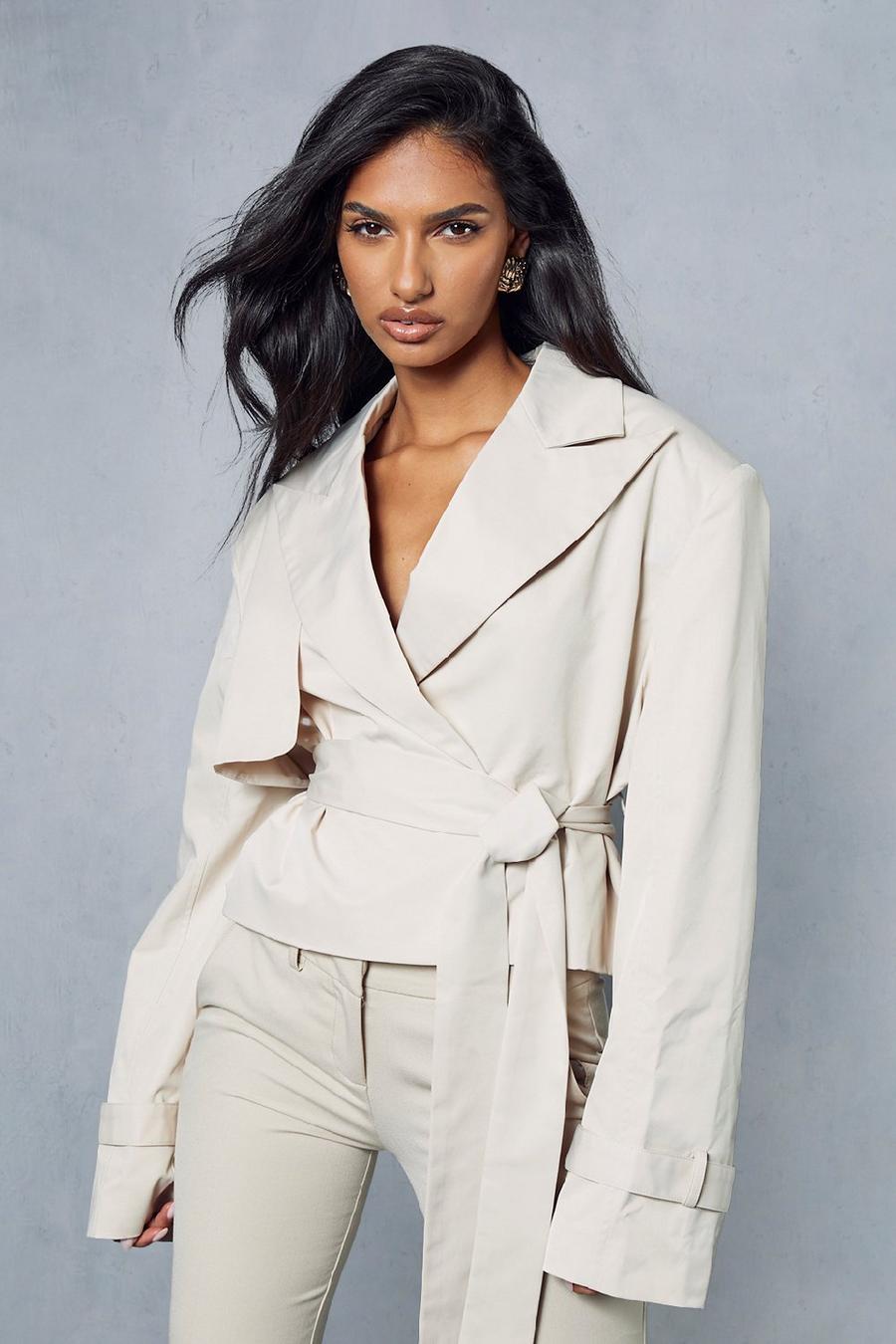 Stone Structured Shoulder Cropped Trench Coat  image number 1