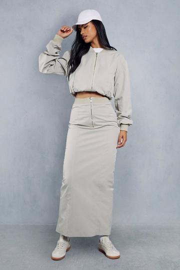 Stone Beige Utility Drawstring Maxi Skirt