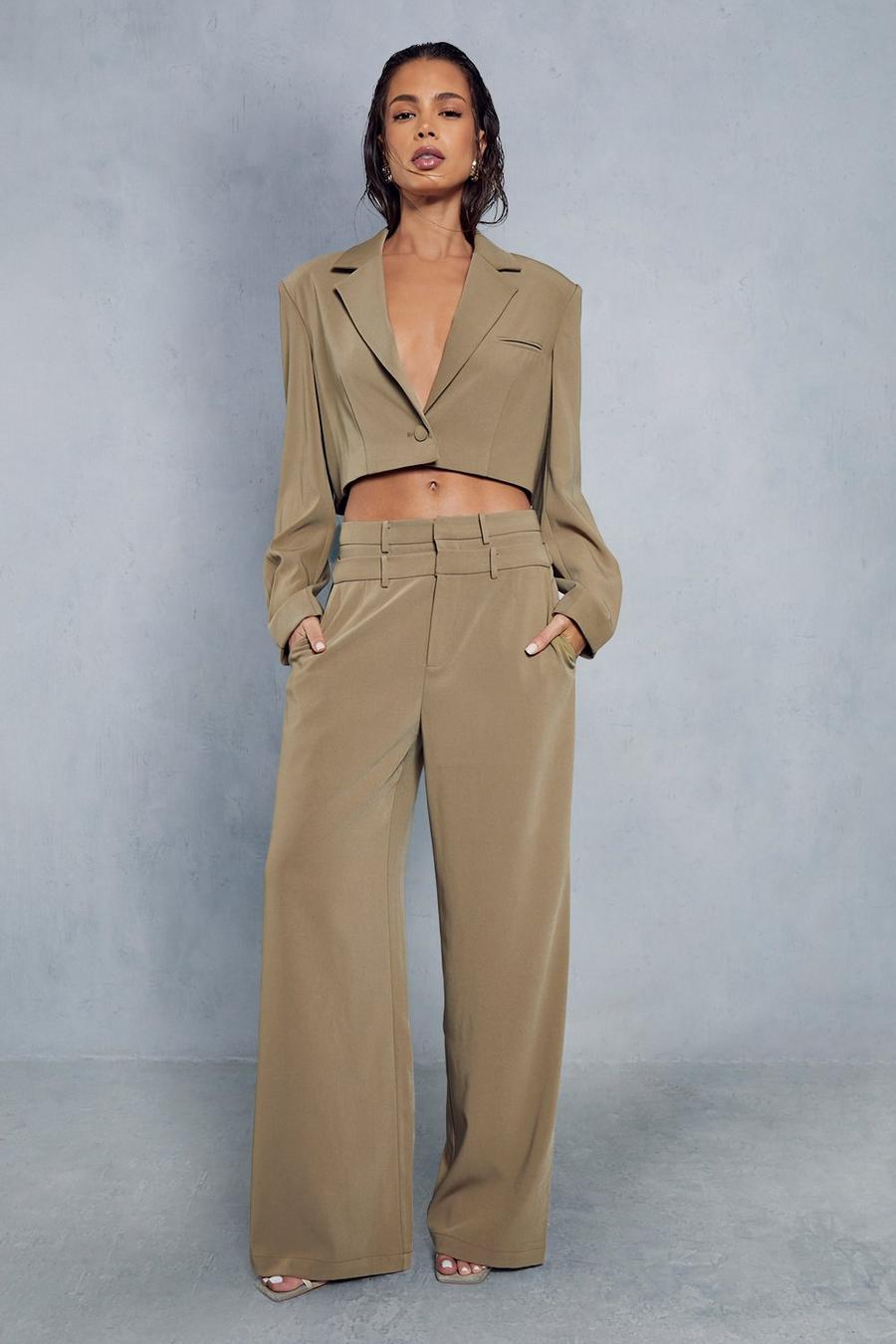 Khaki Tailored Double Waist Band Trousers  image number 1