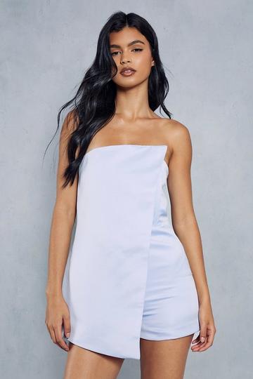 Premium Satin Wrapover Asymmetric Detail Playsuit ice blue