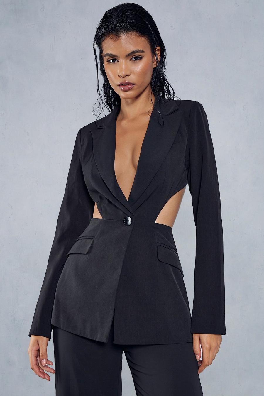 Black Cut Out Tailored Oversized Blazer  image number 1