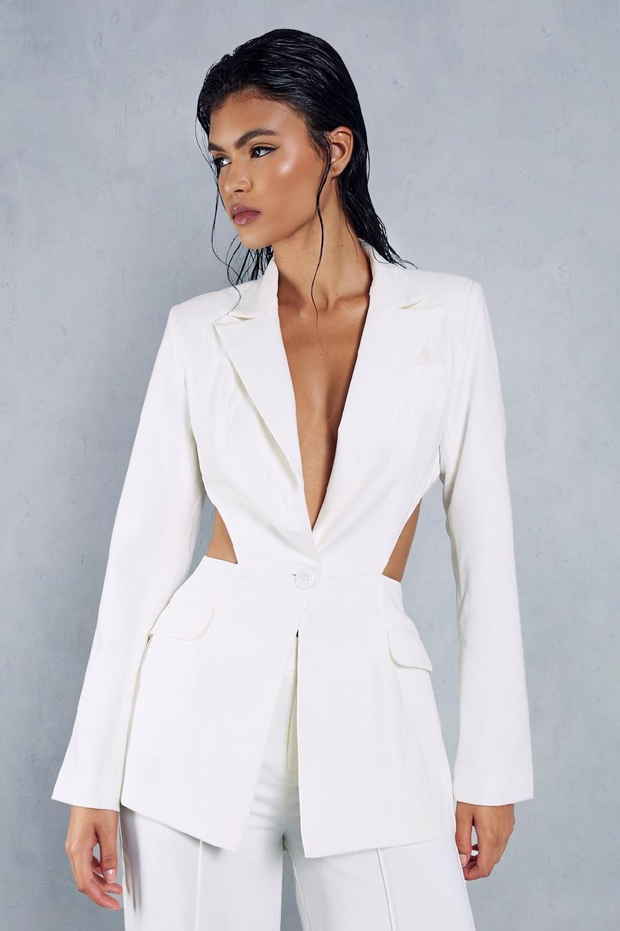 White Cut Out Tailored Oversized Blazer  image number 1