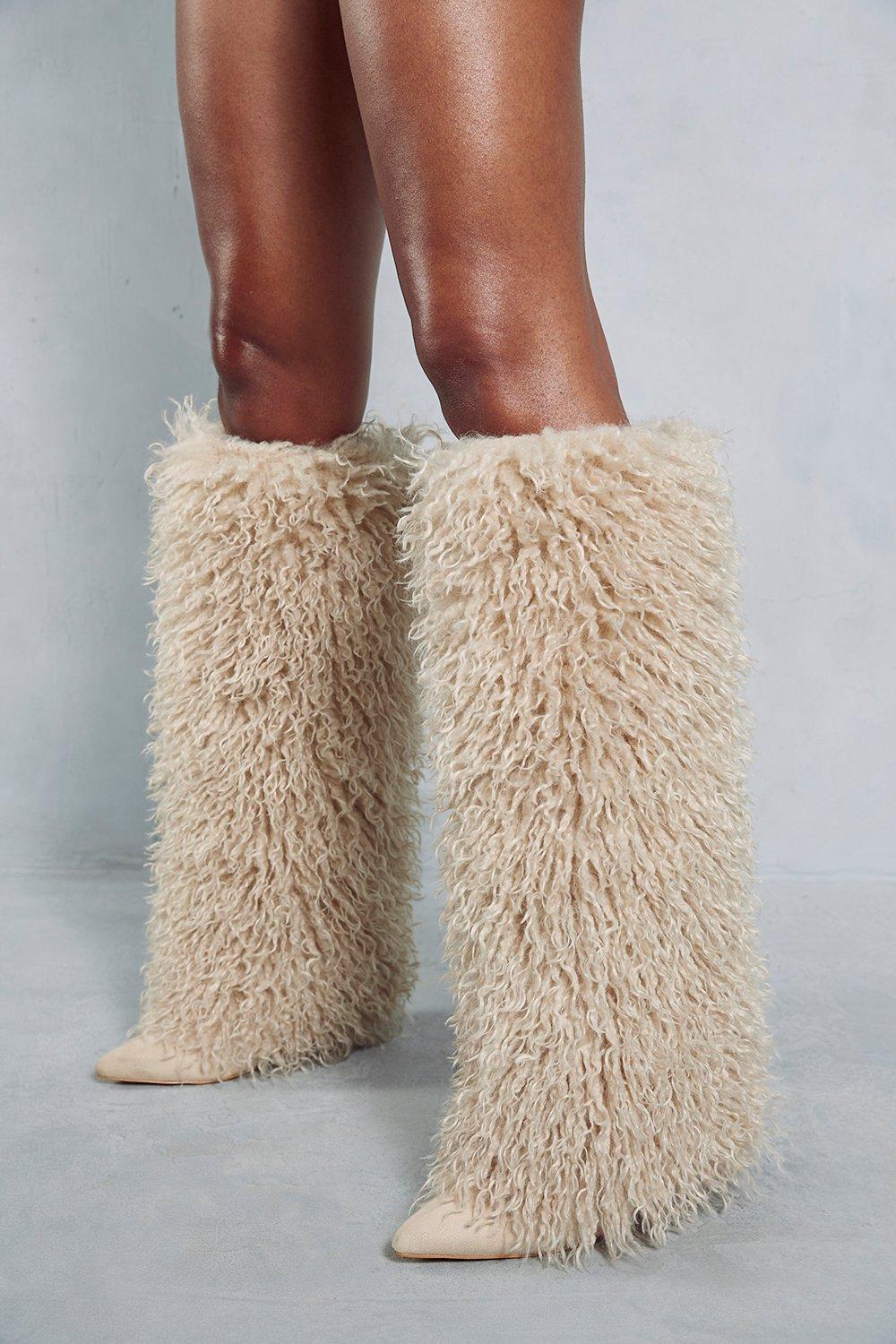 Knee High Faux Fur Yeti Boots boohoo UK