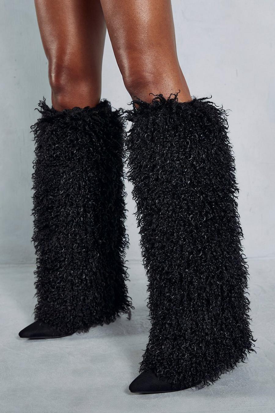 Black Knee High Faux Fur Yeti Boots image number 1