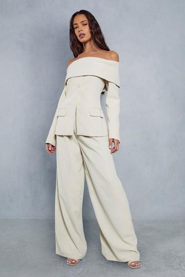 Tailored High Waisted Button Detail Trousers stone