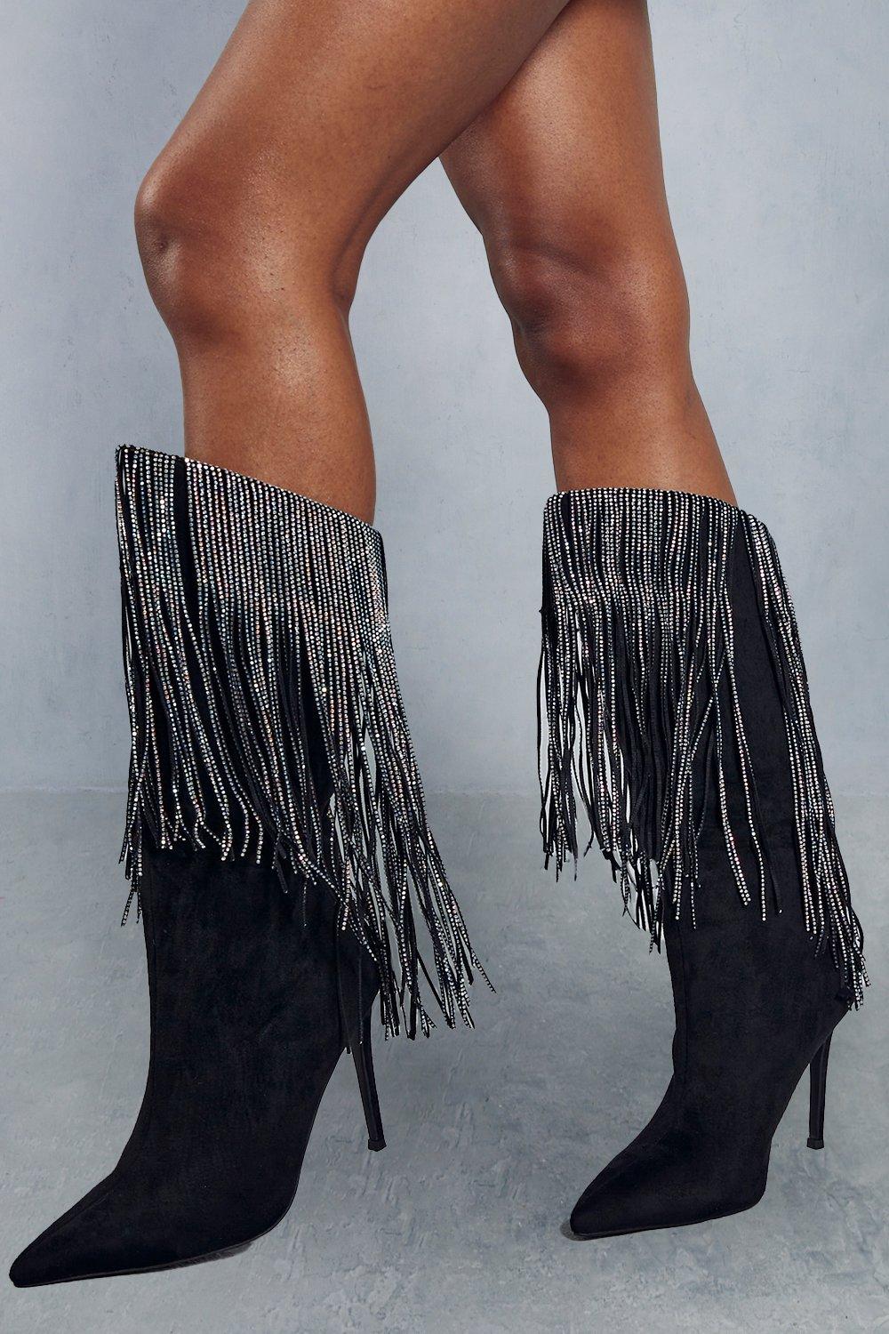 Fringe high heel store boots