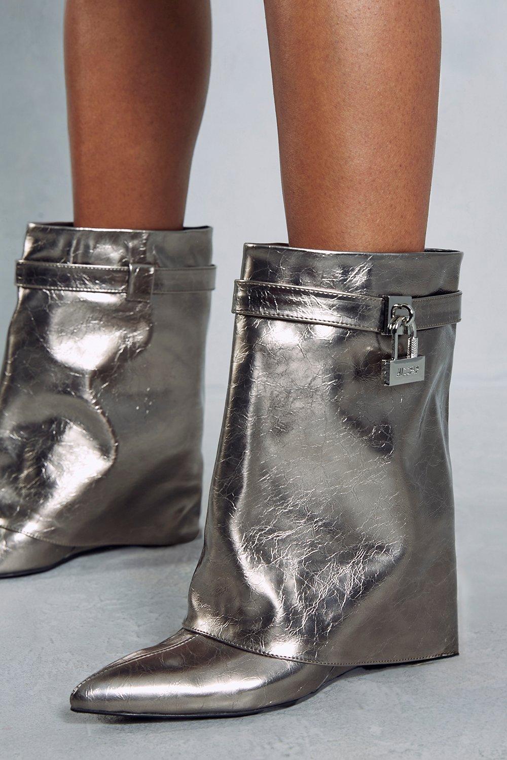 Silver clearance wedge booties