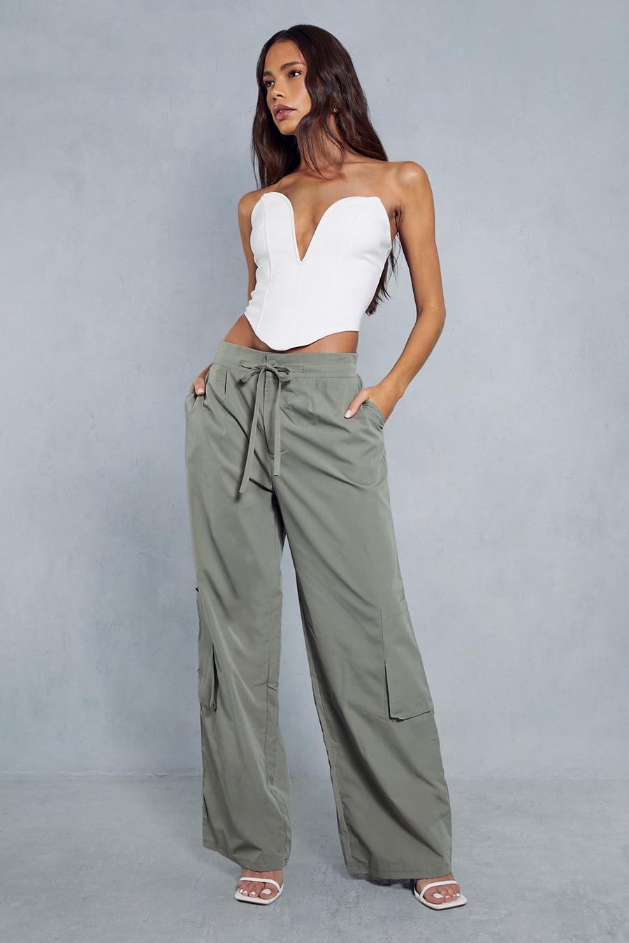 Khaki Low Rise Draw String Waist Cargo Trouser image number 1
