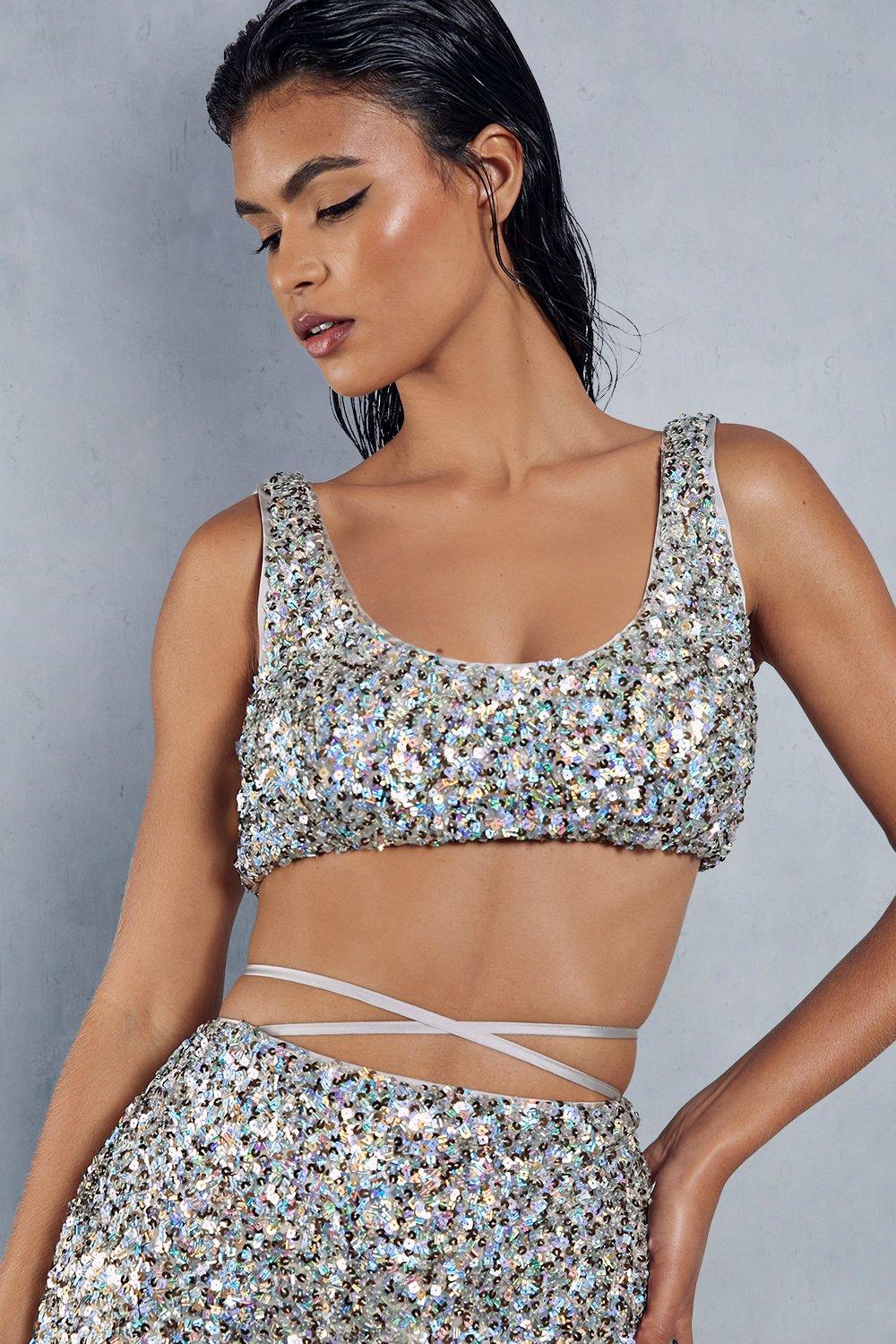Glitter bralet and maxi skirt co-ord set sale