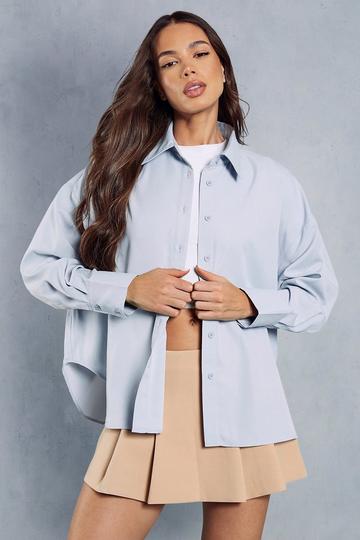 Oversized Curved Hem Poplin Shirt blue