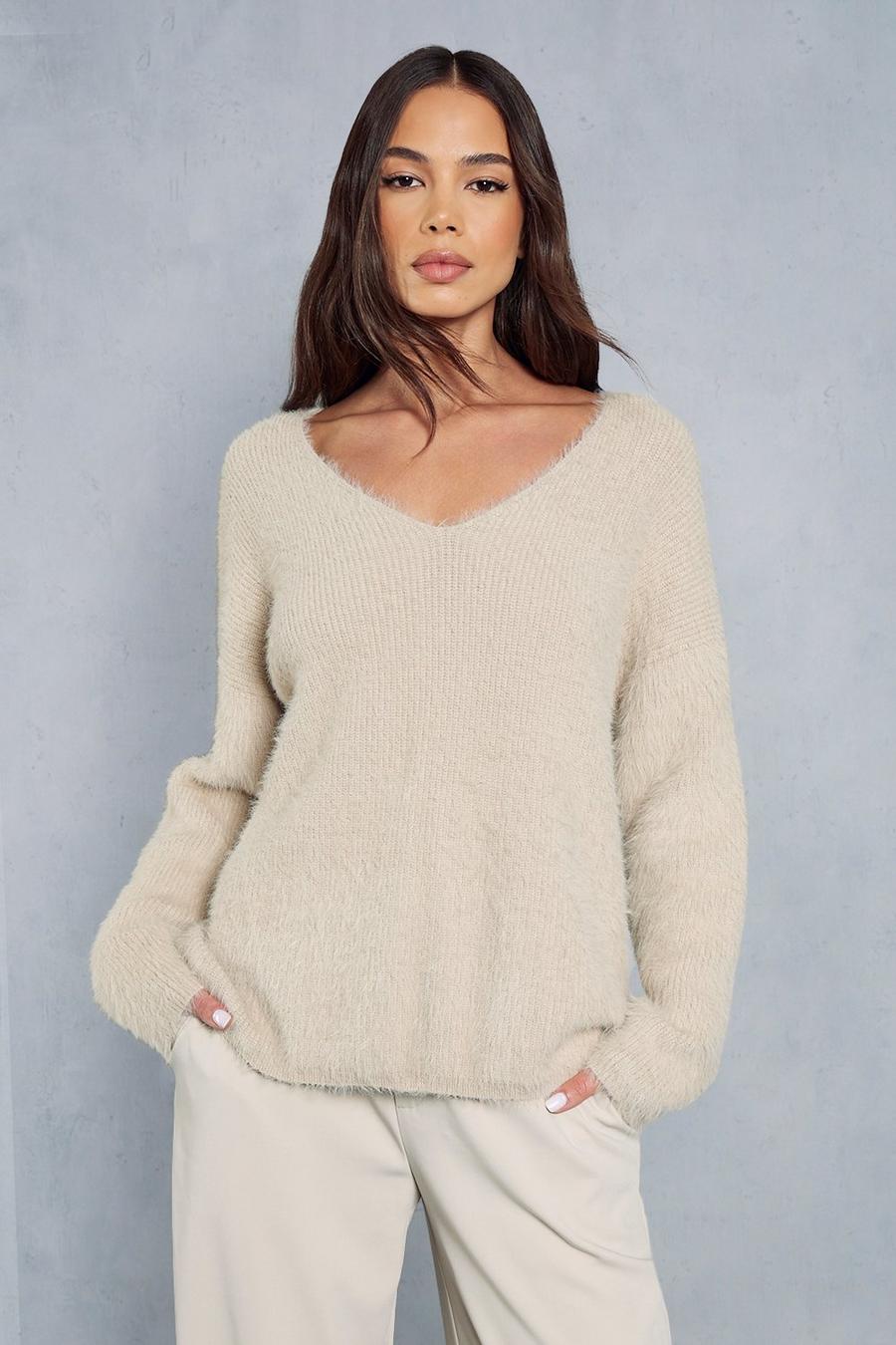 Stone Knitted Oversized Fluffy Jumper  image number 1