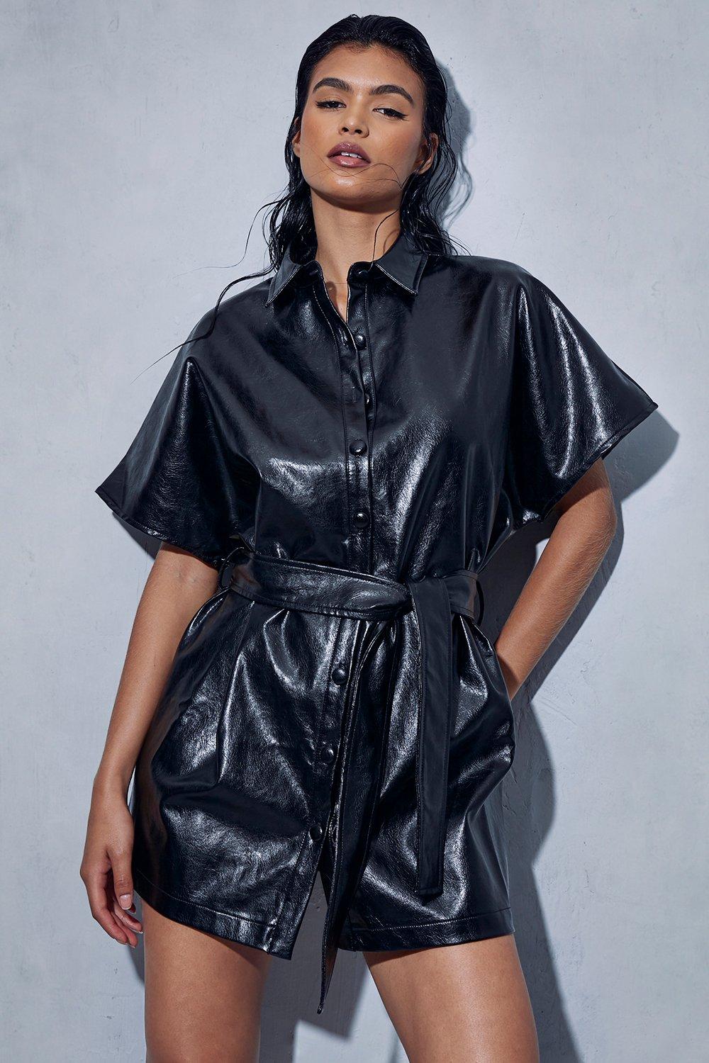 Leather look hot sale shirt dress